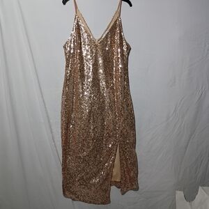 Lush Gold Sequin Midi Dress